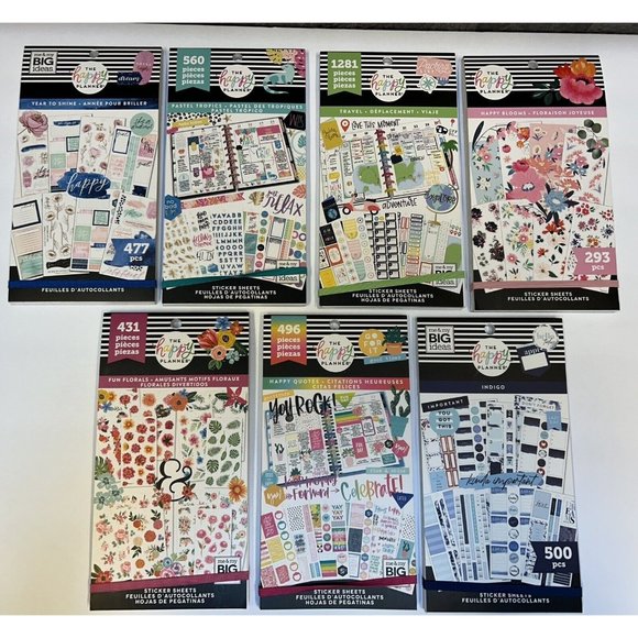 The Happy Planner Other - Happy Planner Sticker Books Lot of 7 Florals Travel Indigo Quotes Pastel Tropics
